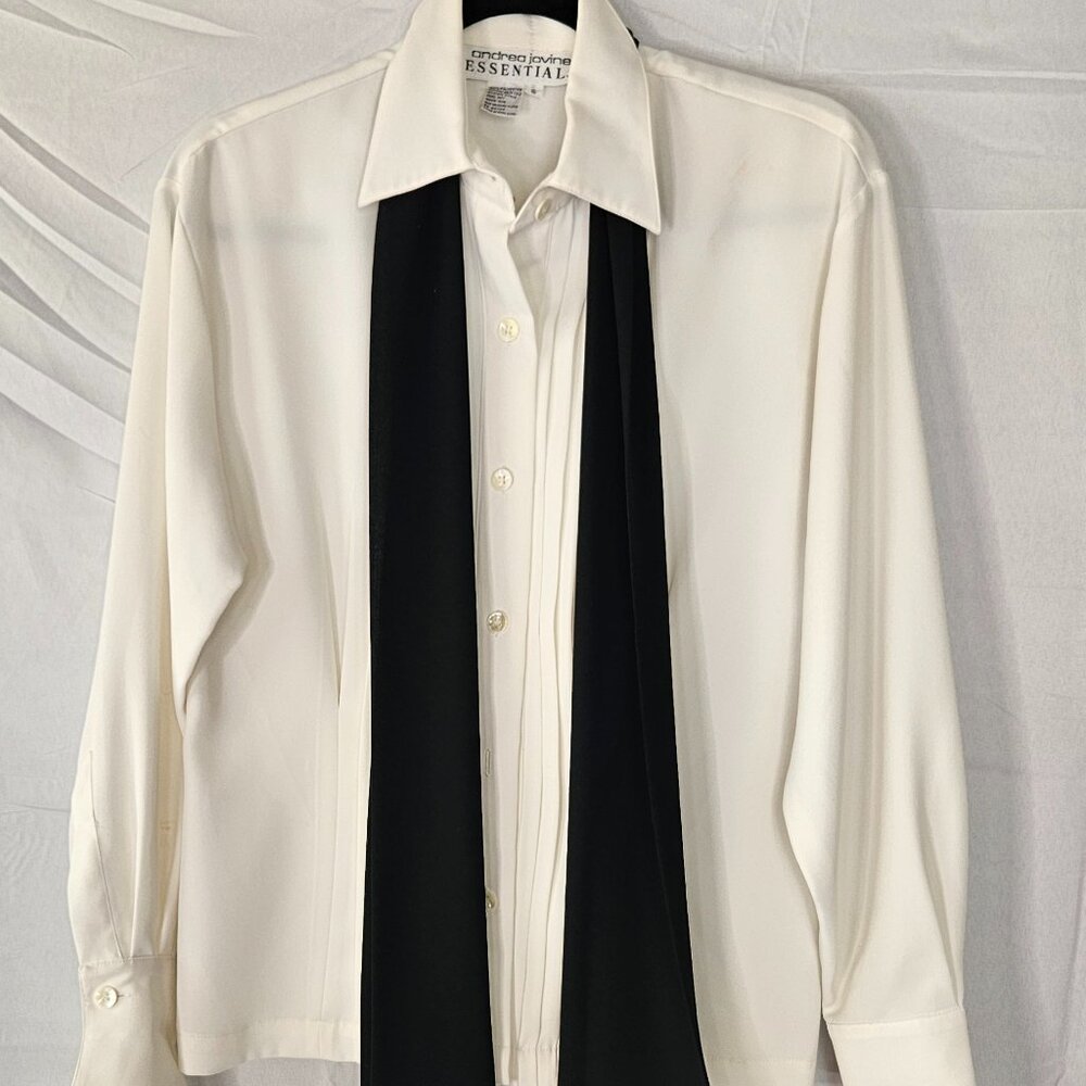 Andrea Javine - Essentials - Ivory Shirt w/Attached Scarf - Size 6